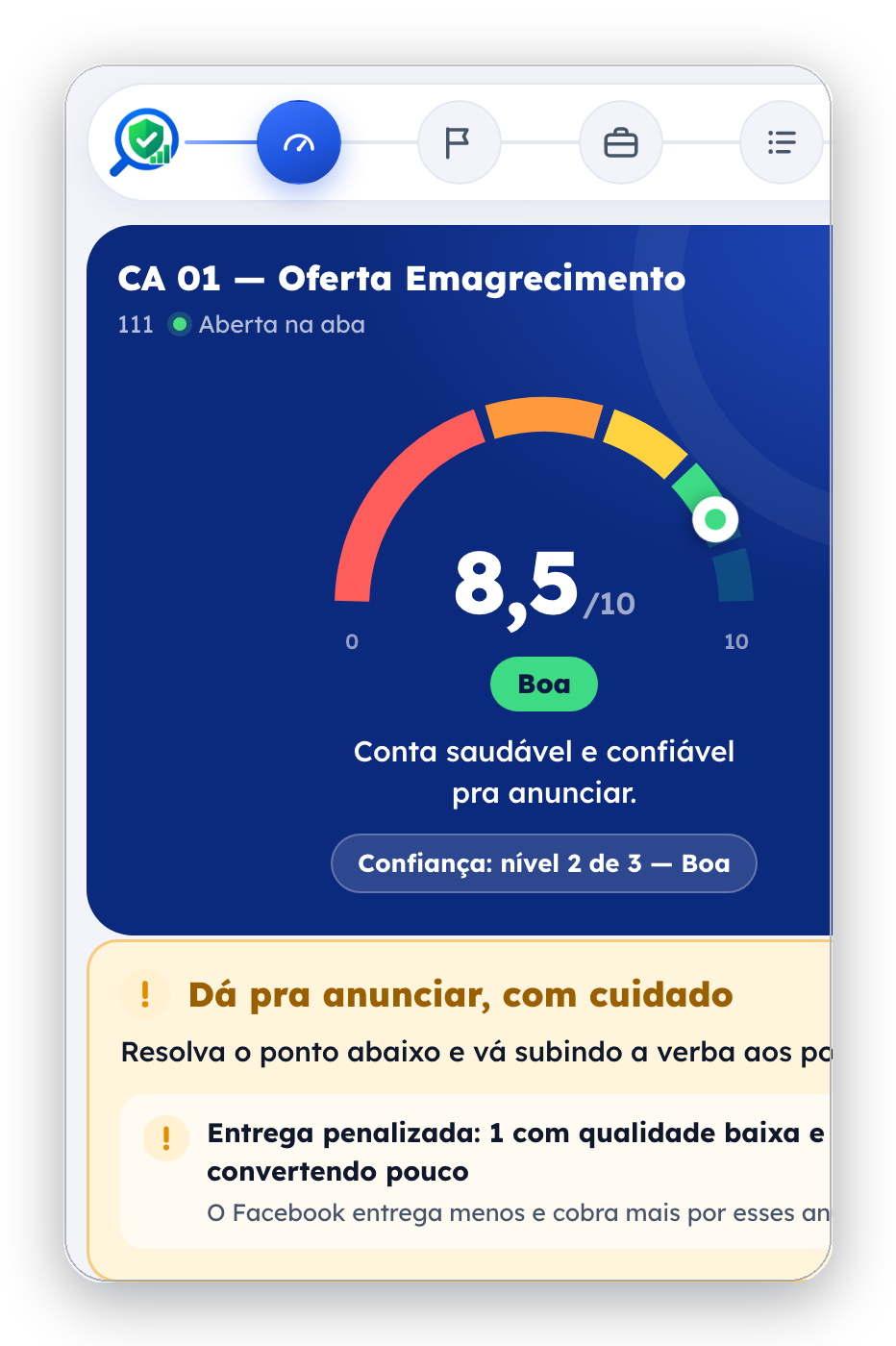 Tela da conta com a nota